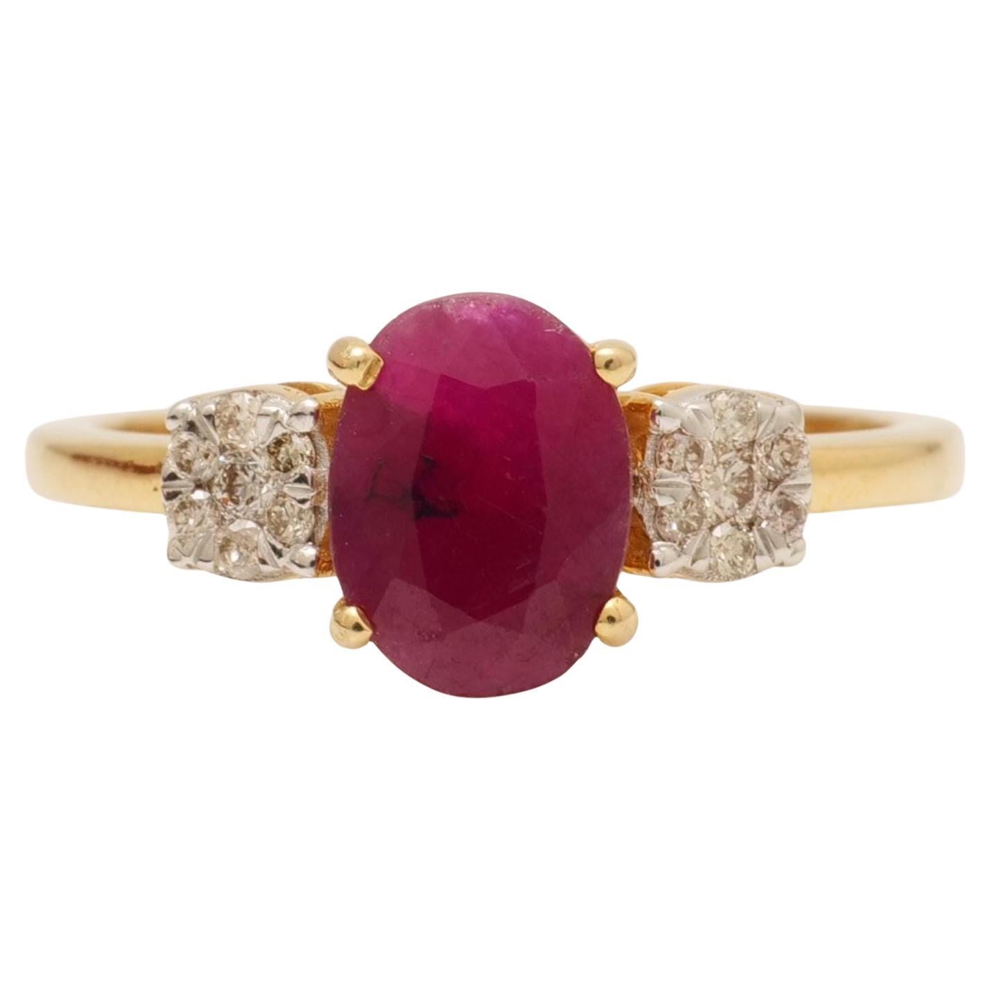 Oval Ruby Natural Diamond Gemstone Ring in 14k Solid Gold (Certified)
