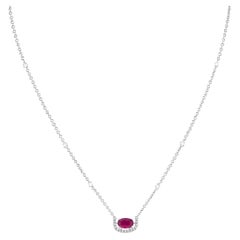 Oval Ruby Natural Diamond U Shape Necklace in 14K Solid Gold (Certified)
