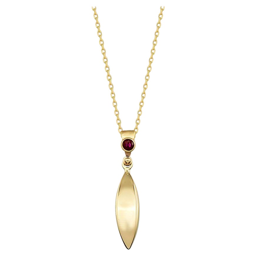 Oval Ruby Necklace 18" in 14K Solid Gold For Sale