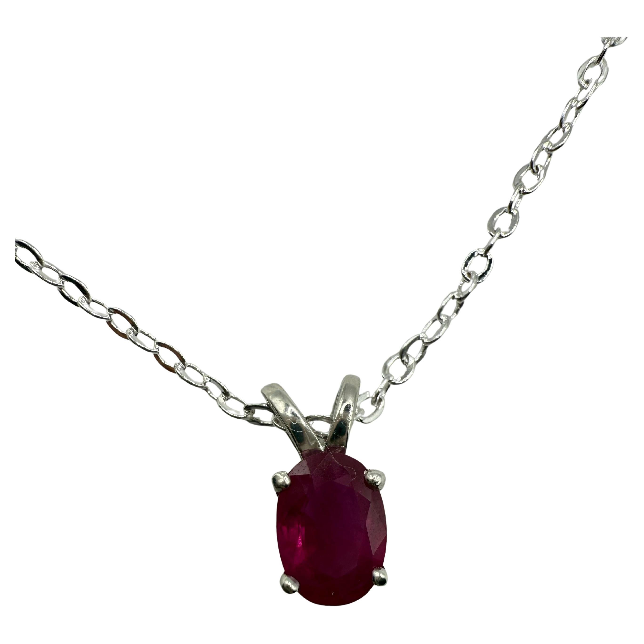 Rubí ovalado colgante collar solitario 925 18" cadena