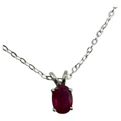 Ovaler Rubin Anhänger Halskette Solitär 925 18" Kette