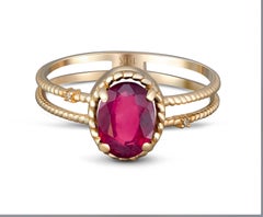 Oval Ruby Ring, 14k Gold Ring with Ruby, Minimalist Ruby Ring
