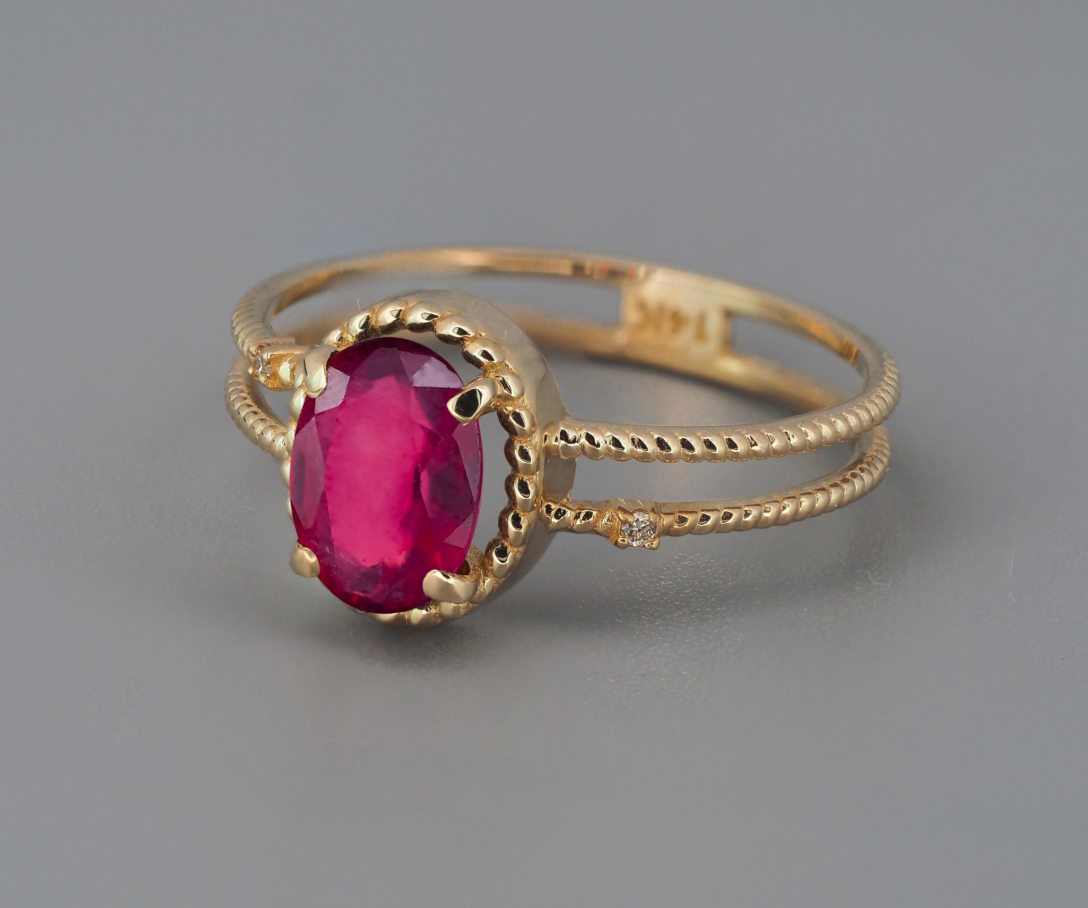 Oval Cut Oval Ruby Ring, 14k Gold Ring with Ruby, Minimalist Ruby Ring For Sale