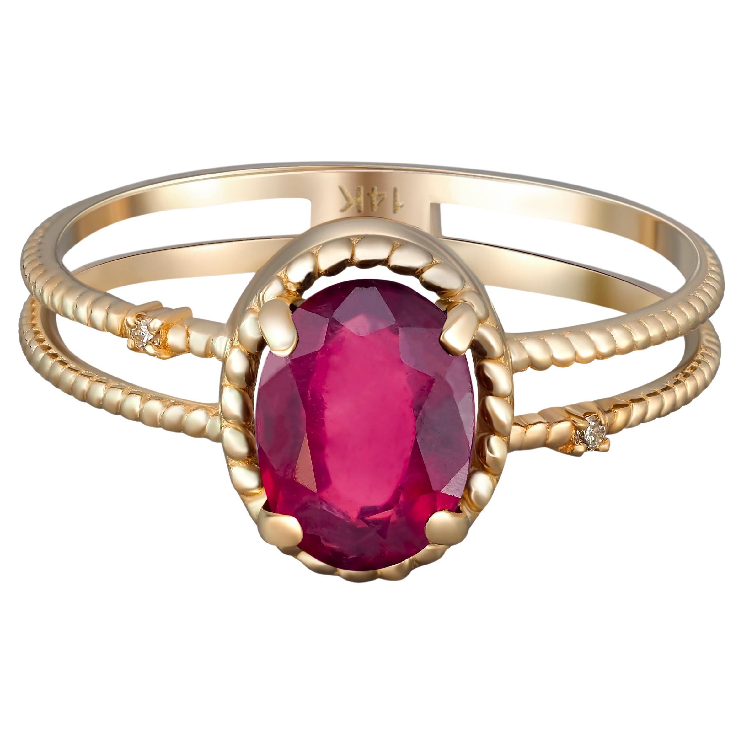 Oval Ruby Ring, 14k Gold Ring with Ruby, Minimalist Ruby Ring For Sale