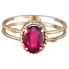 Oval Ruby Ring, 14k Gold Ring with Ruby, Minimalist Ruby Ring