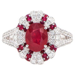 Vintage Oval Ruby Ring 2.04 Carats Set with Diamonds 0.92 Carats 18k White Gold