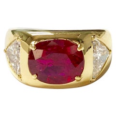 Oval Ruby Ring And Trillion Diamond Engagement Ring in 18K Gold, AGL Certified
