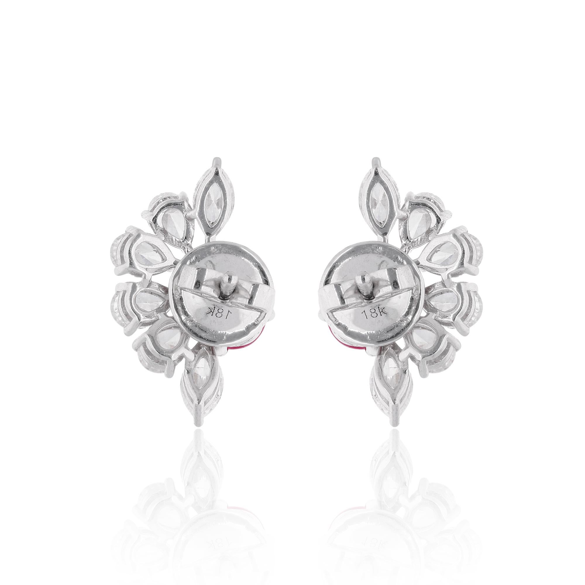 Boucles d'oreilles rubis ovale avec diamants taille poire et marquise Or blanc massif 18k Pour femmes en vente