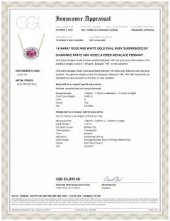 Oval Ruby Surrounded by Diamonds White and Rose Gold Layered Necklace Pendant