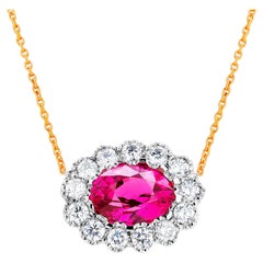 Oval Ruby Surrounded by Diamonds White and Rose Gold Layered Necklace Pendant