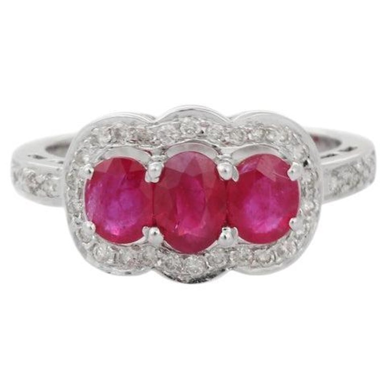Bague De Fiançailles Rubis Naturel Ovale 3.95ct Et Diamant - Or 14k - Taille 7 Réglable - Neuf
