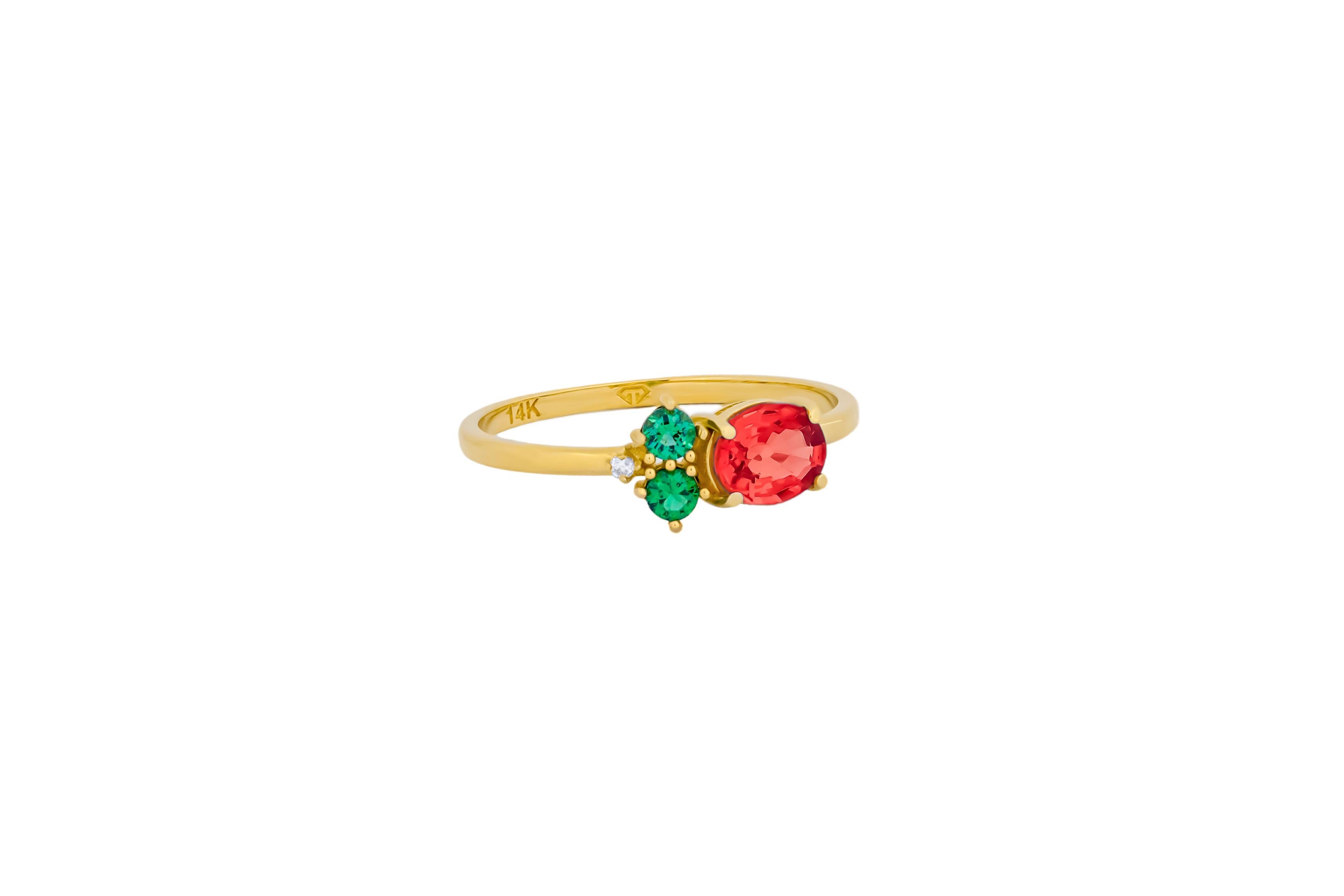 For Sale:  Oval ruby, tsavorite and diamonds 14k gold ring. 4