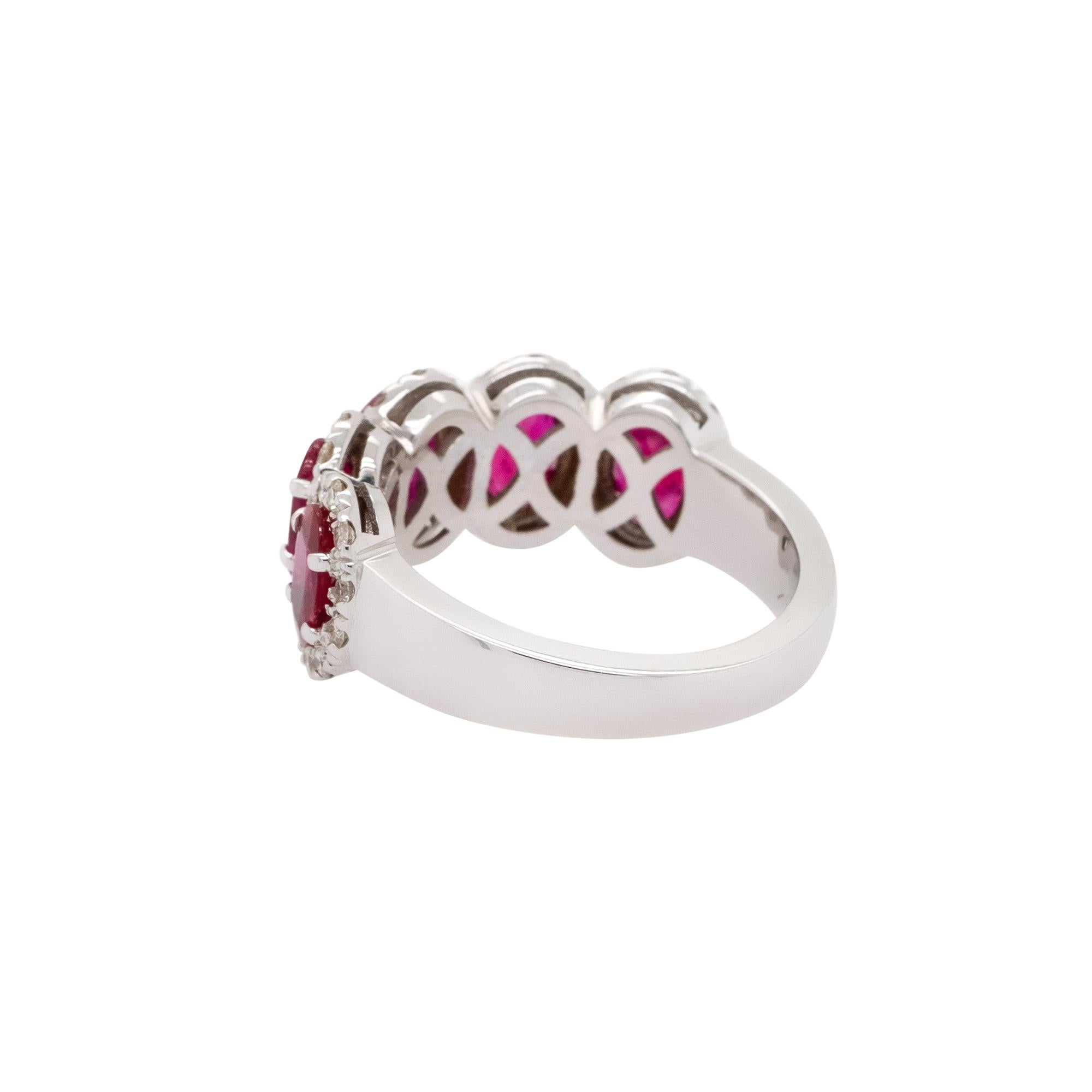 Men's Oval Ruby with Diamond Halo Five Stone Ring 18 Karat in Stock For Sale