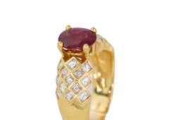 Oval Ruby with Diamond Lattice Shoulders Ring