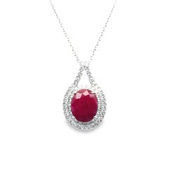Oval Ruby With Diamond  Set In 14KW Gold Pendant