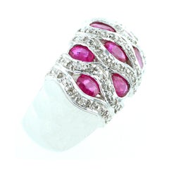 Oval Ruby with Diamond Swirls Ring, 18 Karat White Gold