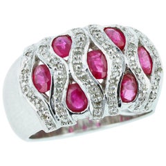 Oval Ruby with Diamond Swirls Ring, 18 Karat White Gold