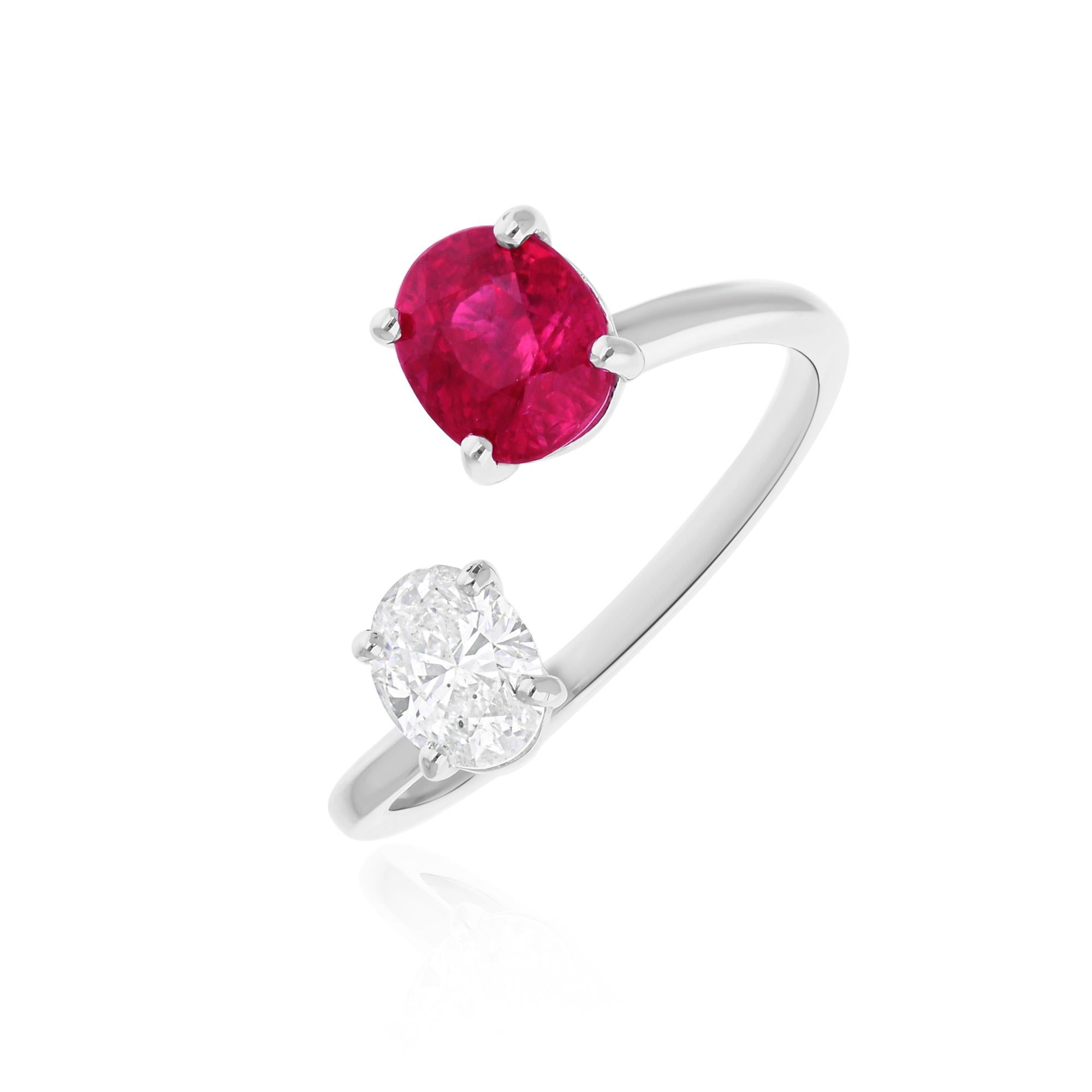 Oval Cut Oval Ruby Wrap Cuff Ring SI Clarity HI Color Diamond 14 Karat White Gold Jewelry For Sale