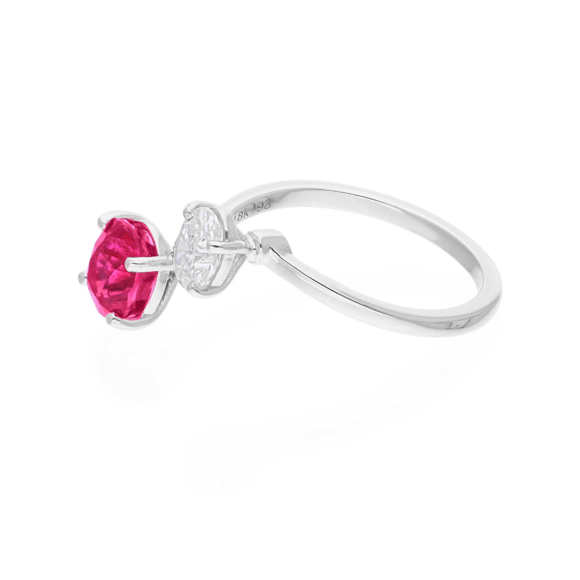 Modern Oval Ruby Wrap Cuff Ring SI Clarity HI Color Diamond 18 Karat White Gold Jewelry For Sale