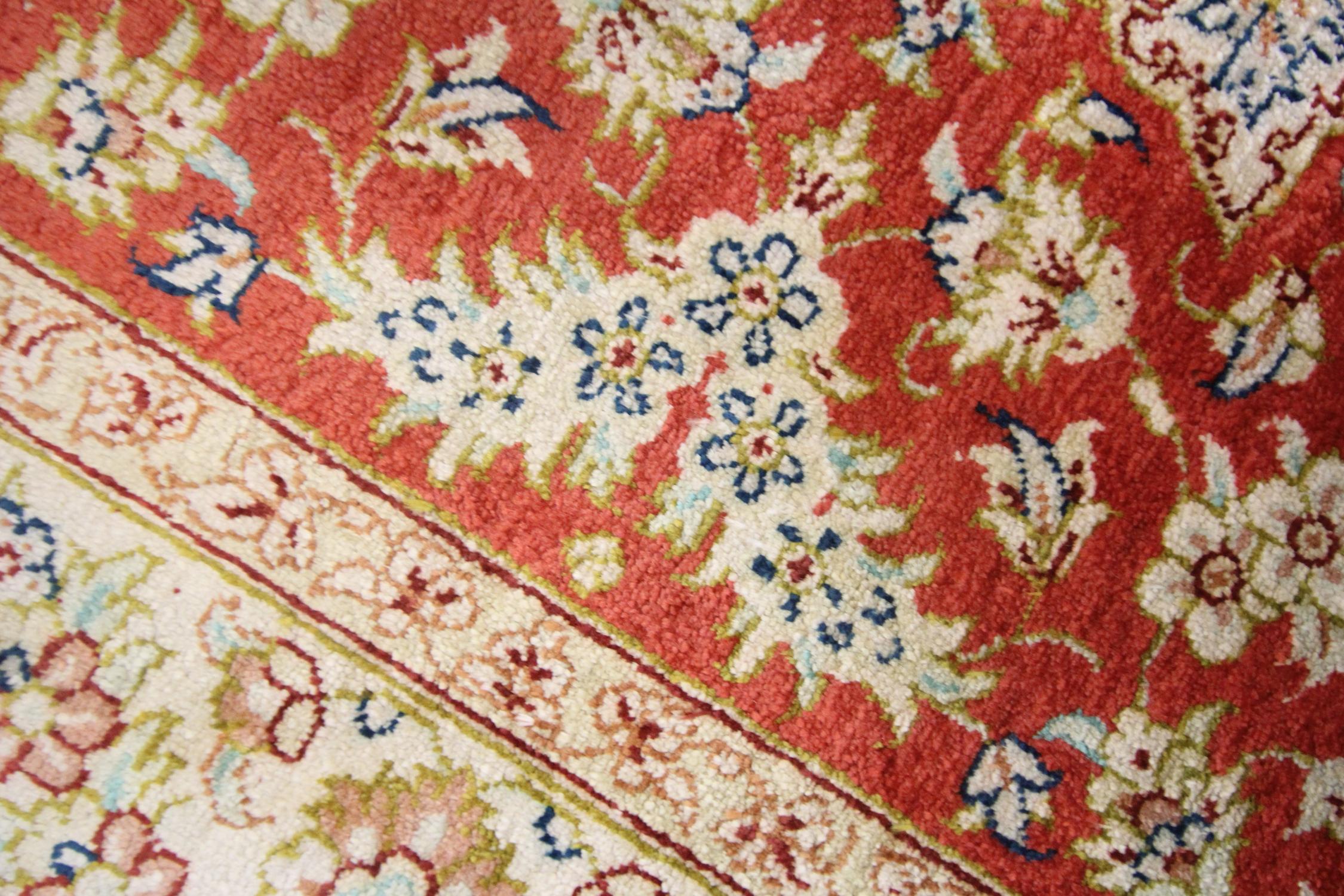 Baroque Oval Rugs Pure Silk Handmade Turkish Carpet, Oriental Red Wool Rug For Sale