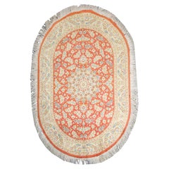 Oval Rugs Pure Silk Handmade Turkish Carpet, Oriental Red Wool Rug