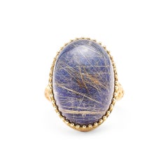 Oval Rutilated Quartz over Lapis Lazuli Doublet Ring Cocktail Ring