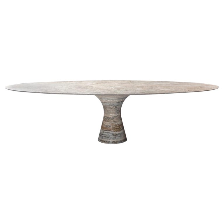 Oval Travertino Silver Contemporary Marble Dining Table 290/75 For Sale