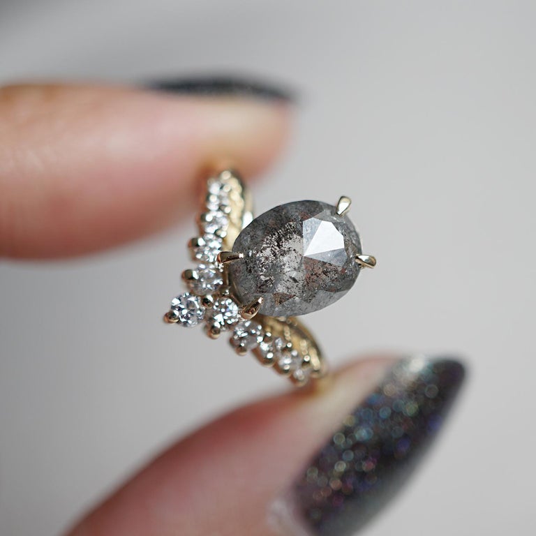 Oval Salt and Pepper Diamond Engagement Ring For Sale at 1stDibs salt
