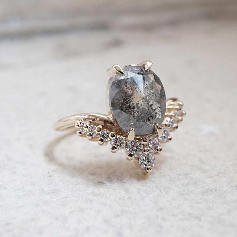 Oval Salt and Pepper Diamond Engagement Ring For Sale at 1stDibs salt
