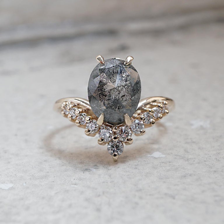 Oval Salt and Pepper Diamond Engagement Ring For Sale at 1stDibs salt