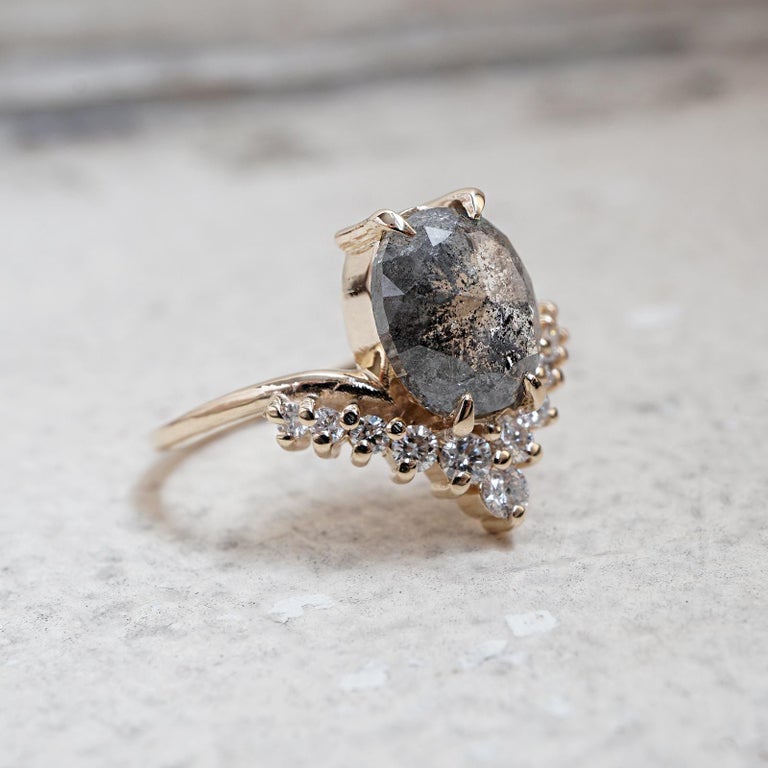 Oval Salt and Pepper Diamond Engagement Ring For Sale at 1stDibs salt