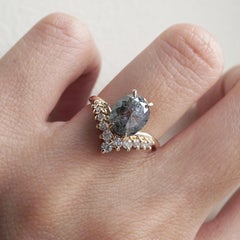 Oval Salt and Pepper Diamond Engagement Ring