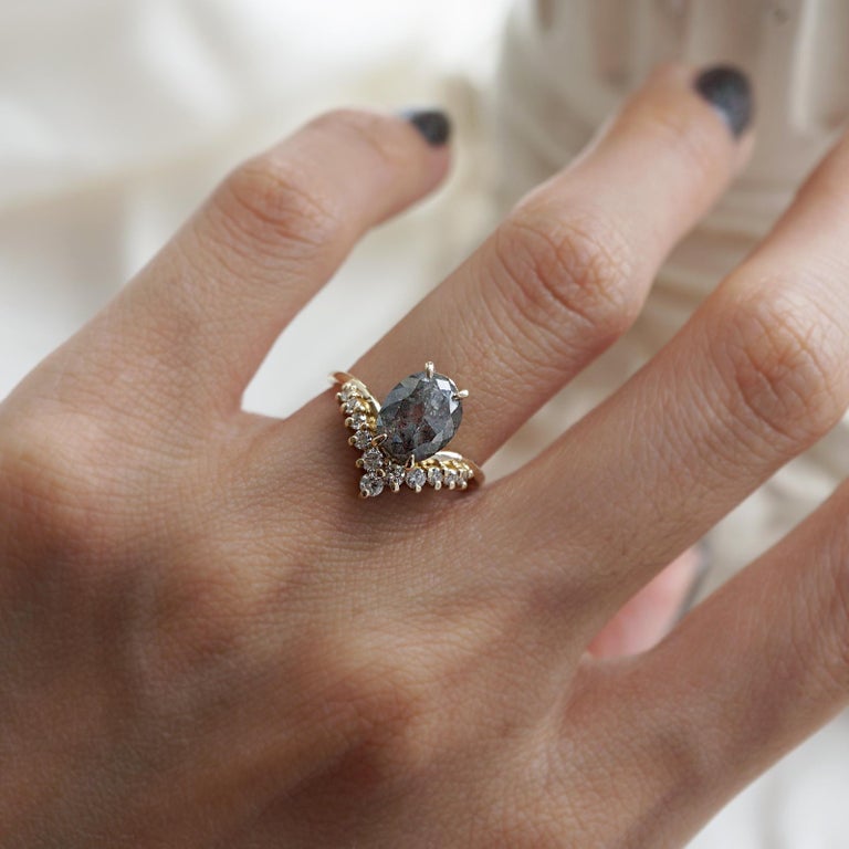 Oval Salt and Pepper Diamond Engagement