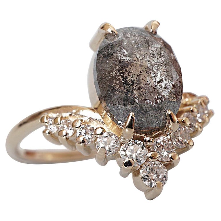 Oval Salt and Pepper Diamond Engagement Ring For Sale at 1stDibs salt