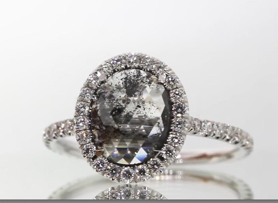 Oval Salt and Pepper Diamond Halo Engagement Ring at 1stDibs salt and