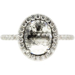 Oval Salt and Pepper Diamond Halo Engagement Ring