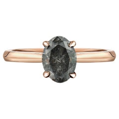 Oval Salt-and-Pepper Diamond Rose Gold Solitaire Engagement Ring, 1.30 Carat