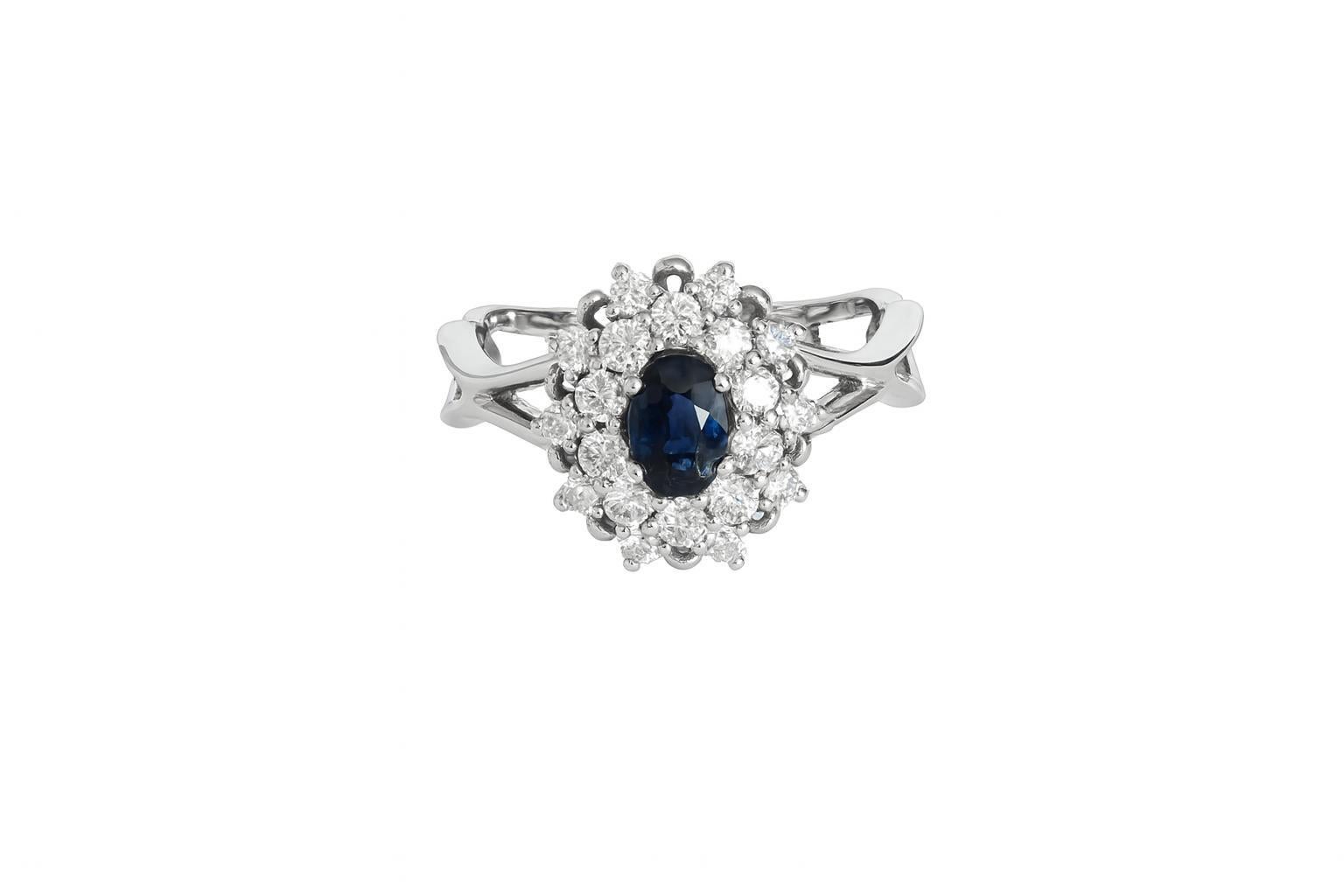 En vente :  Bague en or 14k avec saphir ovale. 2