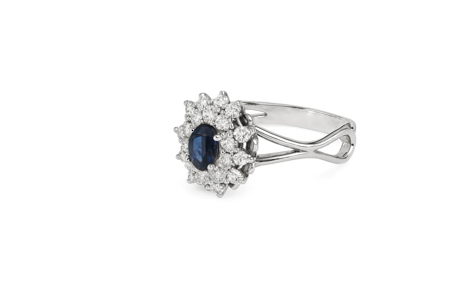 En vente :  Bague en or 14k avec saphir ovale. 3