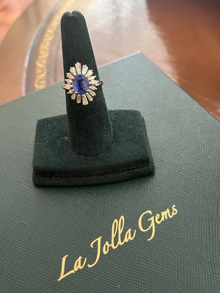 Women's Oval Sapphire 2.12 carat and Diamond Ring in Platinum For Sale