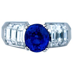 Oval Sapphire and Diamond Baguette Invisible Ring 4.89 Carat