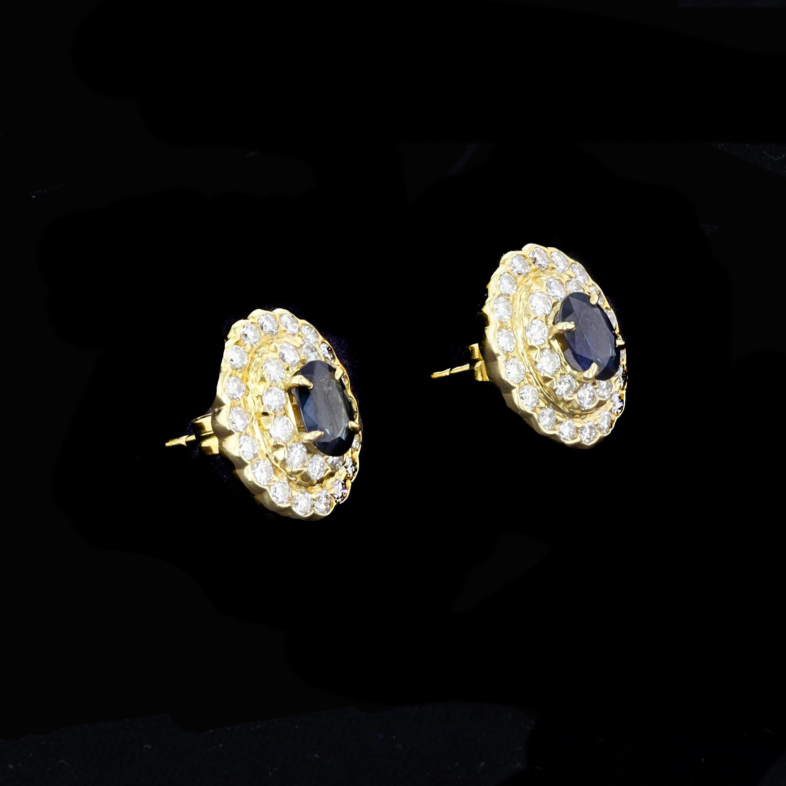 Retro Oval Sapphire and Diamond Estate Earrings For Sale