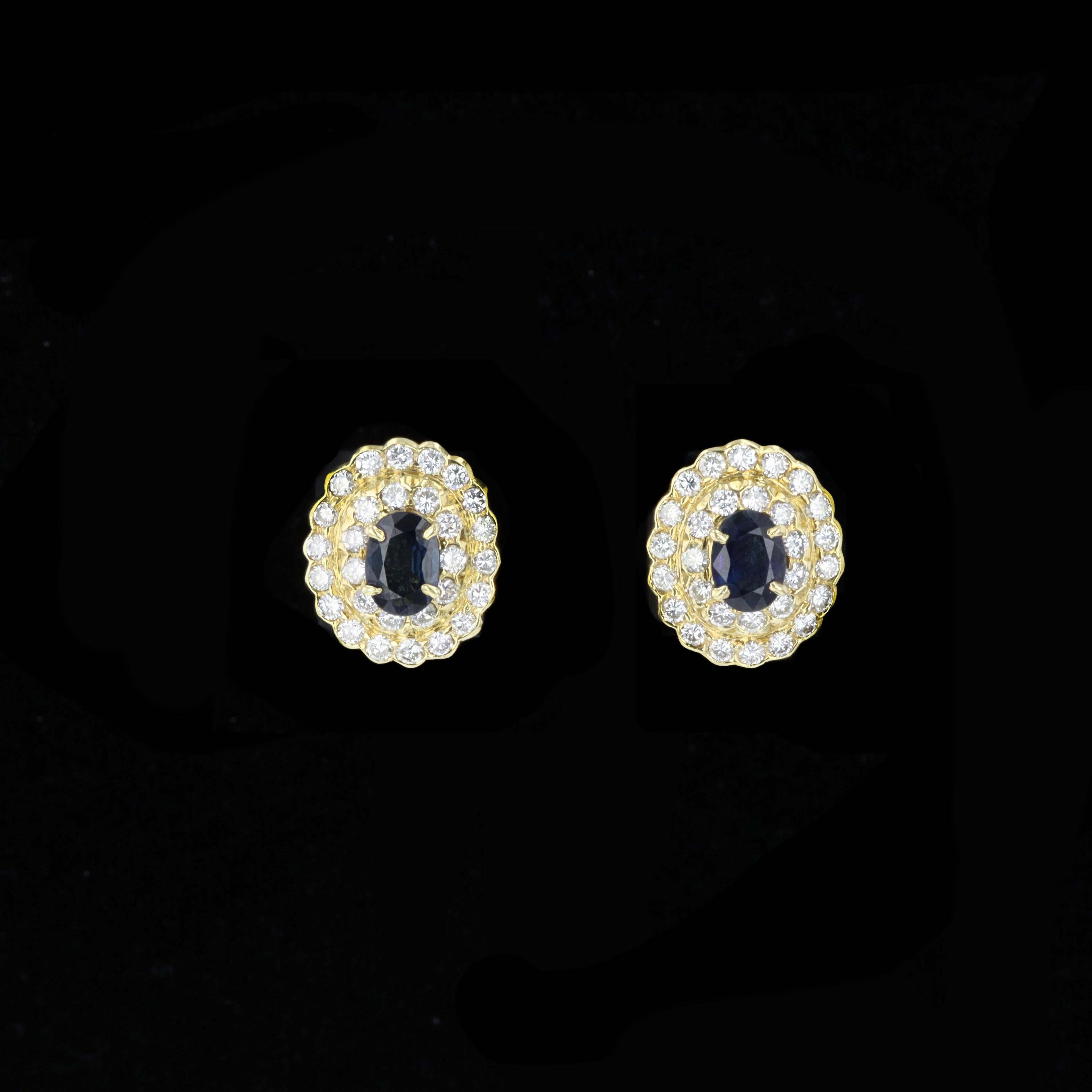 Oval Cut Oval Sapphire and Diamond Estate Earrings For Sale