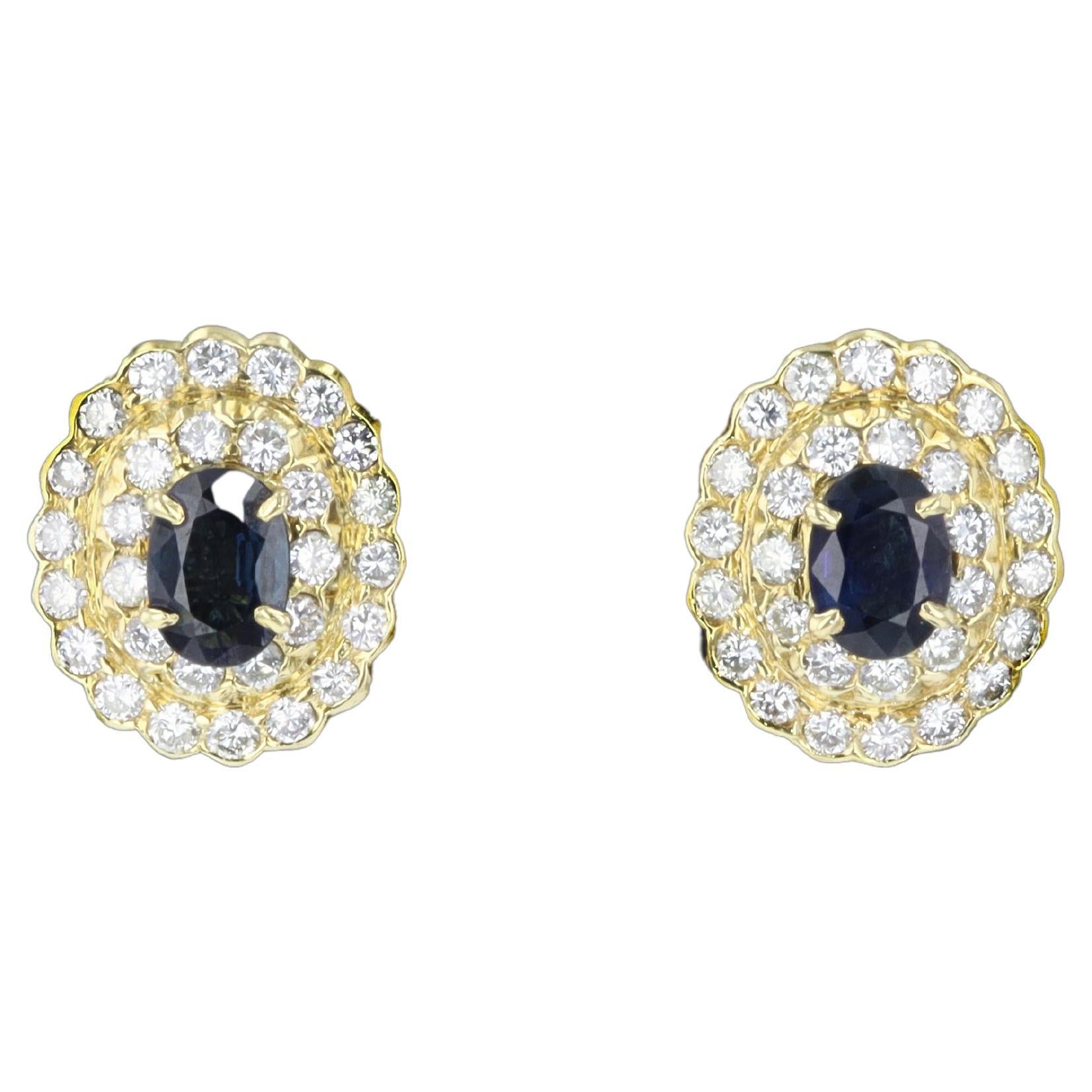 Oval Sapphire and Diamond Estate Earrings For Sale