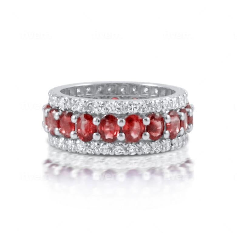 For Sale:  Oval Sapphire and Diamond Halo Eternity Band in 18K White Gold, 5.35 Carats 3