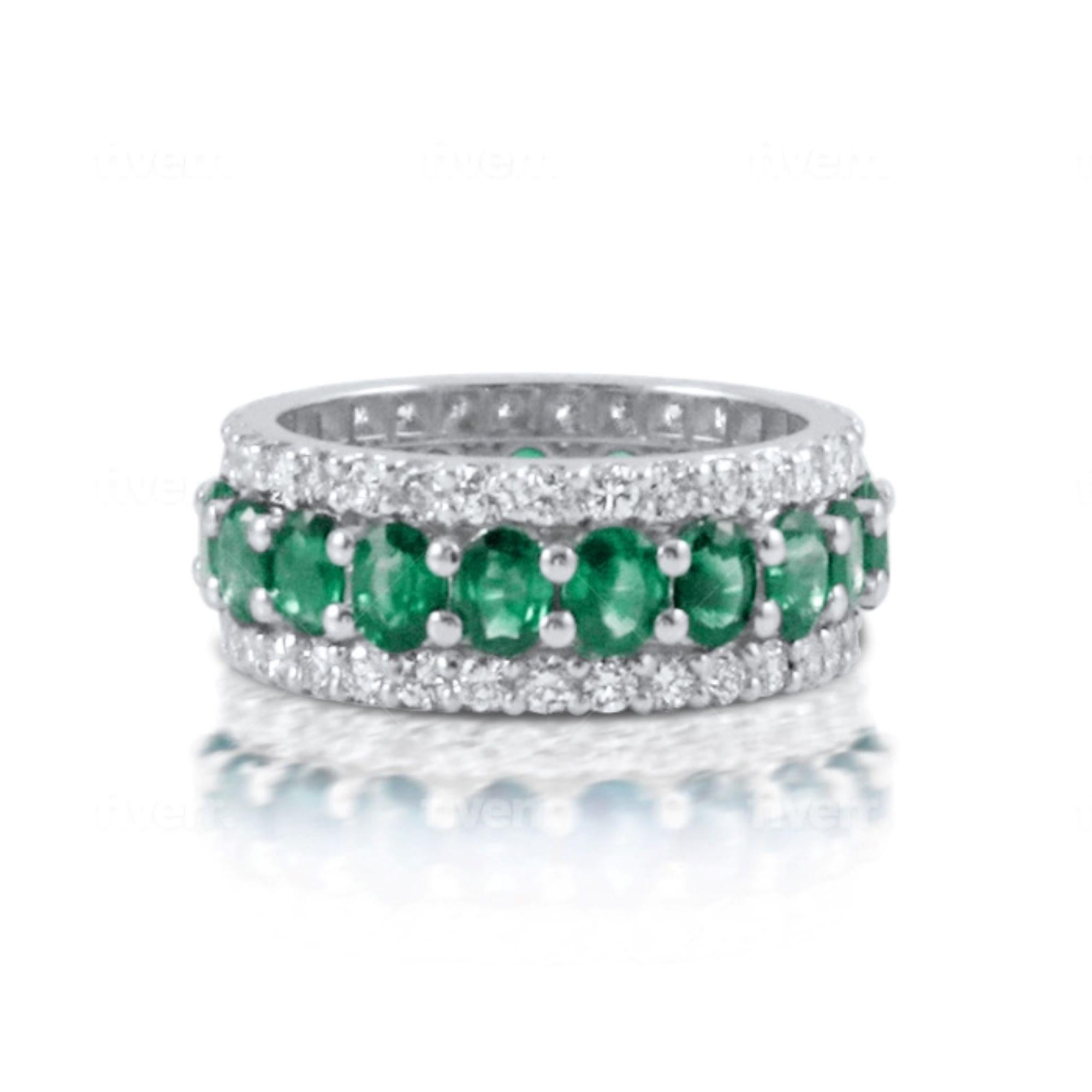 For Sale:  Oval Sapphire and Diamond Halo Eternity Band in 18K White Gold, 5.35 Carats 5