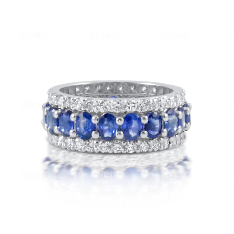 For Sale:  Oval Sapphire and Diamond Halo Eternity Band in 18K White Gold, 5.35 Carats 7
