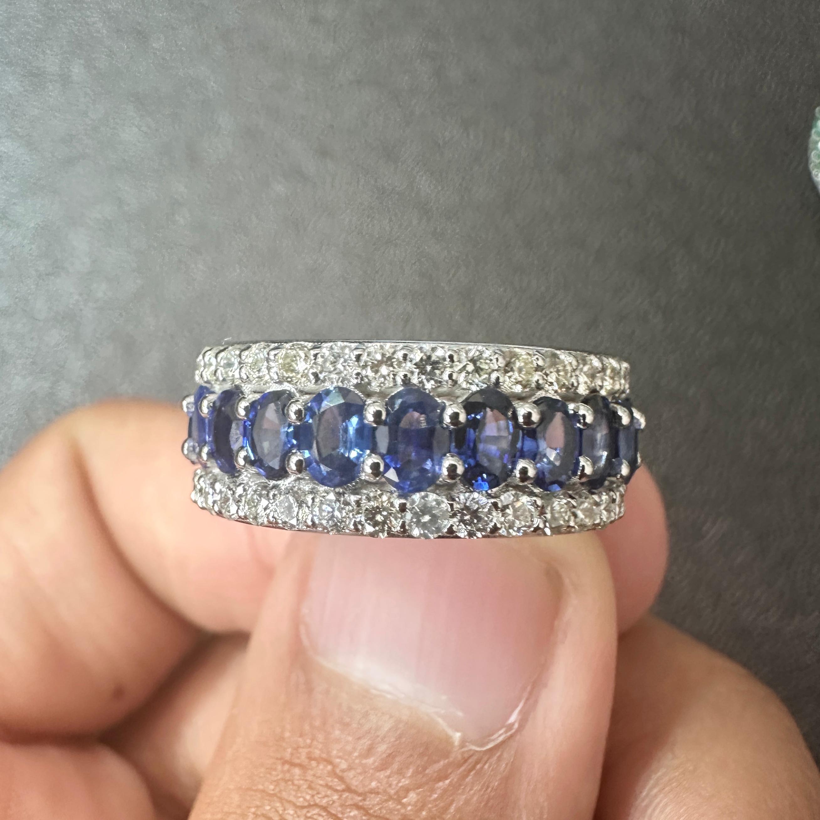 For Sale:  Oval Sapphire and Diamond Halo Eternity Band in 18K White Gold, 5.35 Carats 8