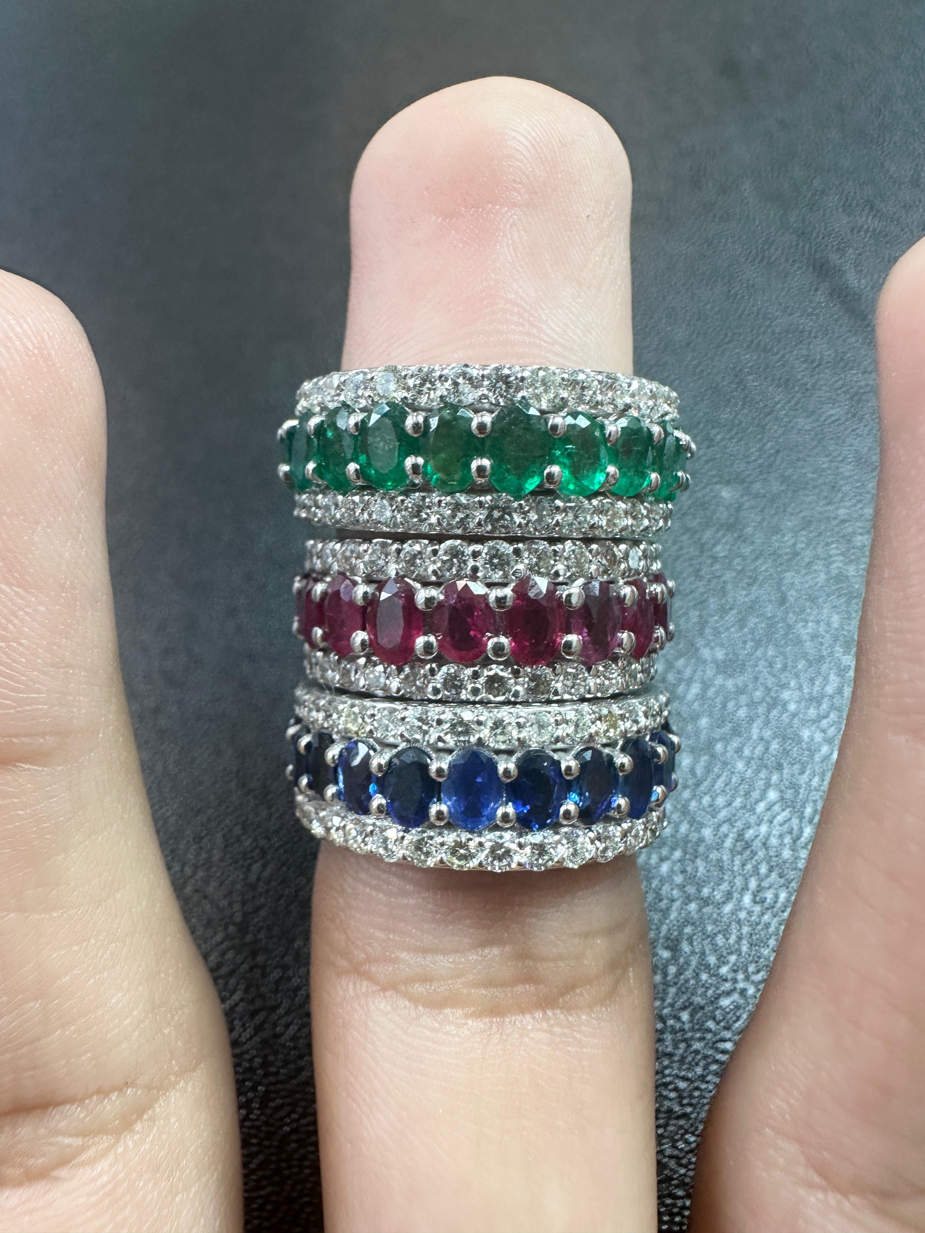 For Sale:  Oval Sapphire and Diamond Halo Eternity Band in 18K White Gold, 5.35 Carats 9