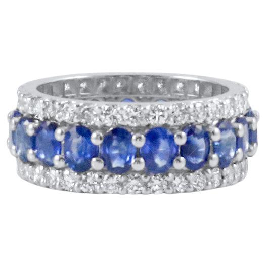 For Sale:  Oval Sapphire and Diamond Halo Eternity Band in 18K White Gold, 5.35 Carats